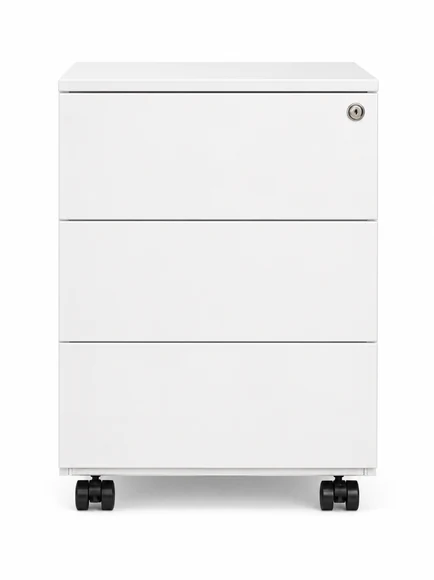 Cajonera de 3 cajones metalica blanca con ruedas y cerradura 55x40x54 cm