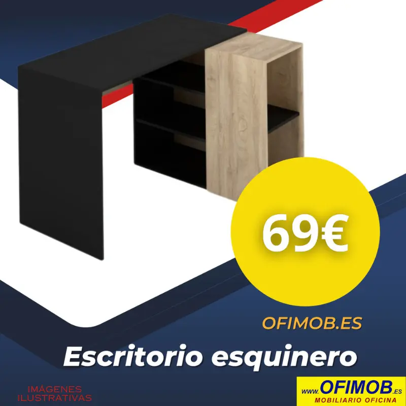 Optimiza tu oficina con el escritorio esquinero de OFIMOB. Con diseño inteligente, amplia superficie y almacenamiento integrado, este escritorio es perfecto para cualquier espacio de trabajo. ¡Solo 69€!