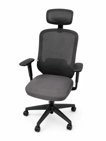 Silla operativa Ofimob Dark Grey con respaldo de rejilla, brazos 3D y cabezal regulable